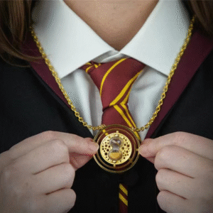 Customizable Engraving Officially Licensed Harry Potter™ Hermione Granger Time-Turner Hourglass Vintage Gold Plated Adjustable Clavicle-Length Pendant Necklace