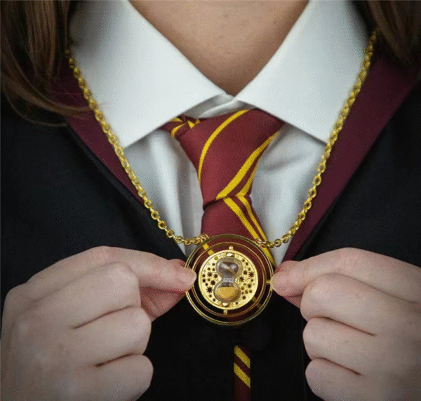 Customizable Engraving Officially Licensed Harry Potter™ Hermione Granger Time-Turner Hourglass Vintage Gold Plated Adjustable Clavicle-Length Pendant Necklace