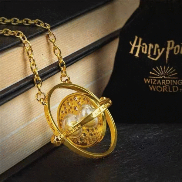 Customizable Engraving Officially Licensed Harry Potter™ Hermione Granger Time-Turner Hourglass Vintage Gold Plated Adjustable Clavicle-Length Pendant Necklace - Image 3