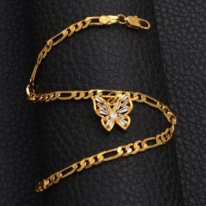 Buccellati Style Brushed Gold-Tone Butterfly Bracelet - Artisan Vintage Inspired 925 Sterling Silver Minimalist Chain (Fall Collection)