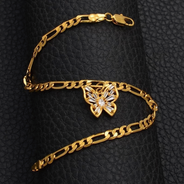 Buccellati Style Brushed Gold-Tone Butterfly Bracelet - Artisan Vintage Inspired 925 Sterling Silver Minimalist Chain (Fall Collection)