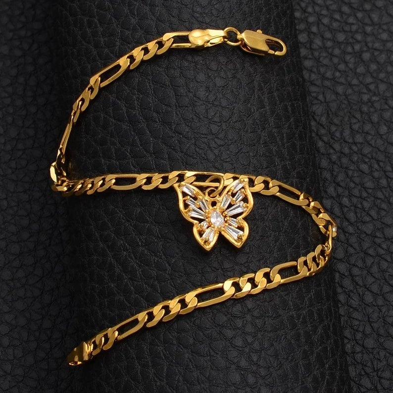Buccellati Style Brushed Gold-Tone Butterfly Bracelet - Artisan Vintage Inspired 925 Sterling Silver Minimalist Chain (Fall Collection)