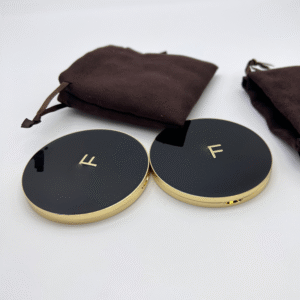 Factory Wholesale T‑Black Gold Round Double‑Sided Makeup Pocket Mirror – Customizable with Logo