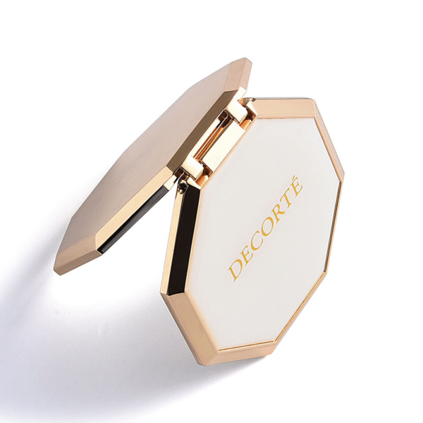 Unique Hexagon Custom Epoxy Gold Logo Double Side Metal Cosmetic Pocket Mirror - Image 3