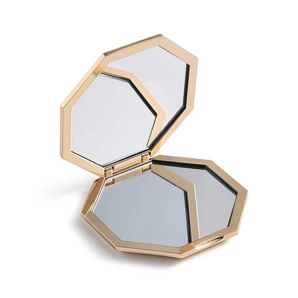 Unique Hexagon Custom Epoxy Gold Logo Double Side Metal Cosmetic Pocket Mirror - Image 2