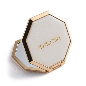 Unique Hexagon Custom Epoxy Gold Logo Double Side Metal Cosmetic Pocket Mirror