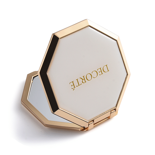 Unique Hexagon Custom Epoxy Gold Logo Double Side Metal Cosmetic Pocket Mirror