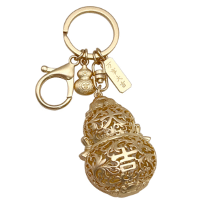 Cultural & Creative Exquisite Hanging Ornament – Gold Auspicious Gourd Hollow Carved Pattern Keychain